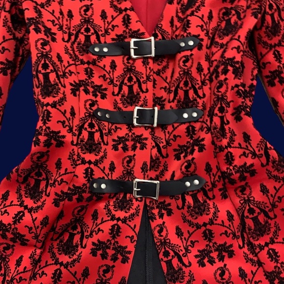 Gothic Medieval Vampire Sultry Blood Red Corset Jacket w Hood Cosplay Kawaii S - Picture 6 of 7